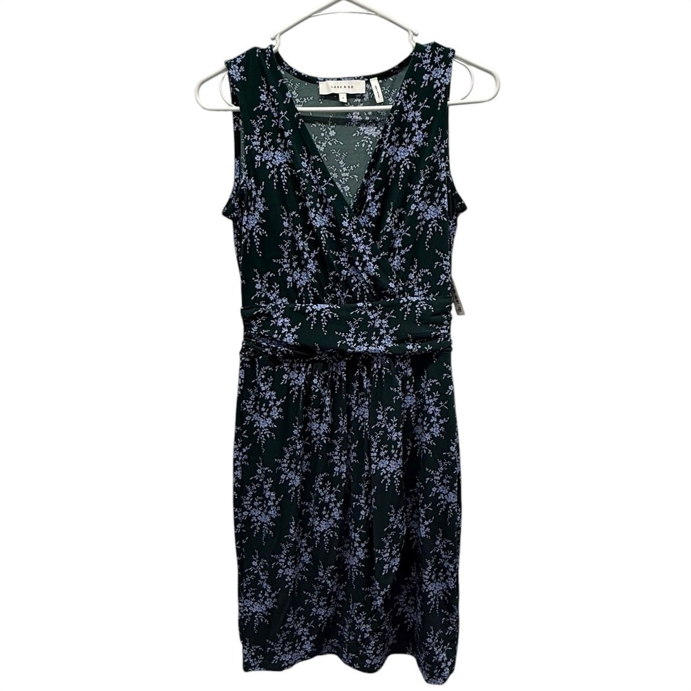 Lark & Ro Womens Floral Faux Wrap Dress Green Blue Sleeveless Womens 4 New